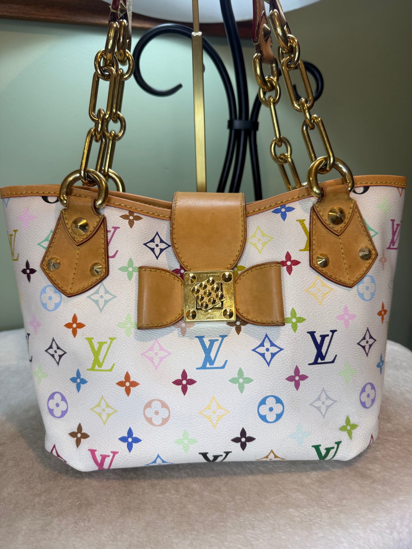 1275. Louis Vuitton White Multicolor Annie MM Shoulder Bag