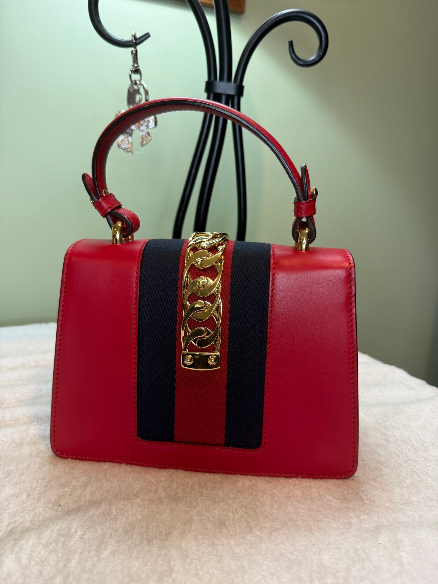 1108. Gucci Red Mini Sylvie Top handles with both Straps