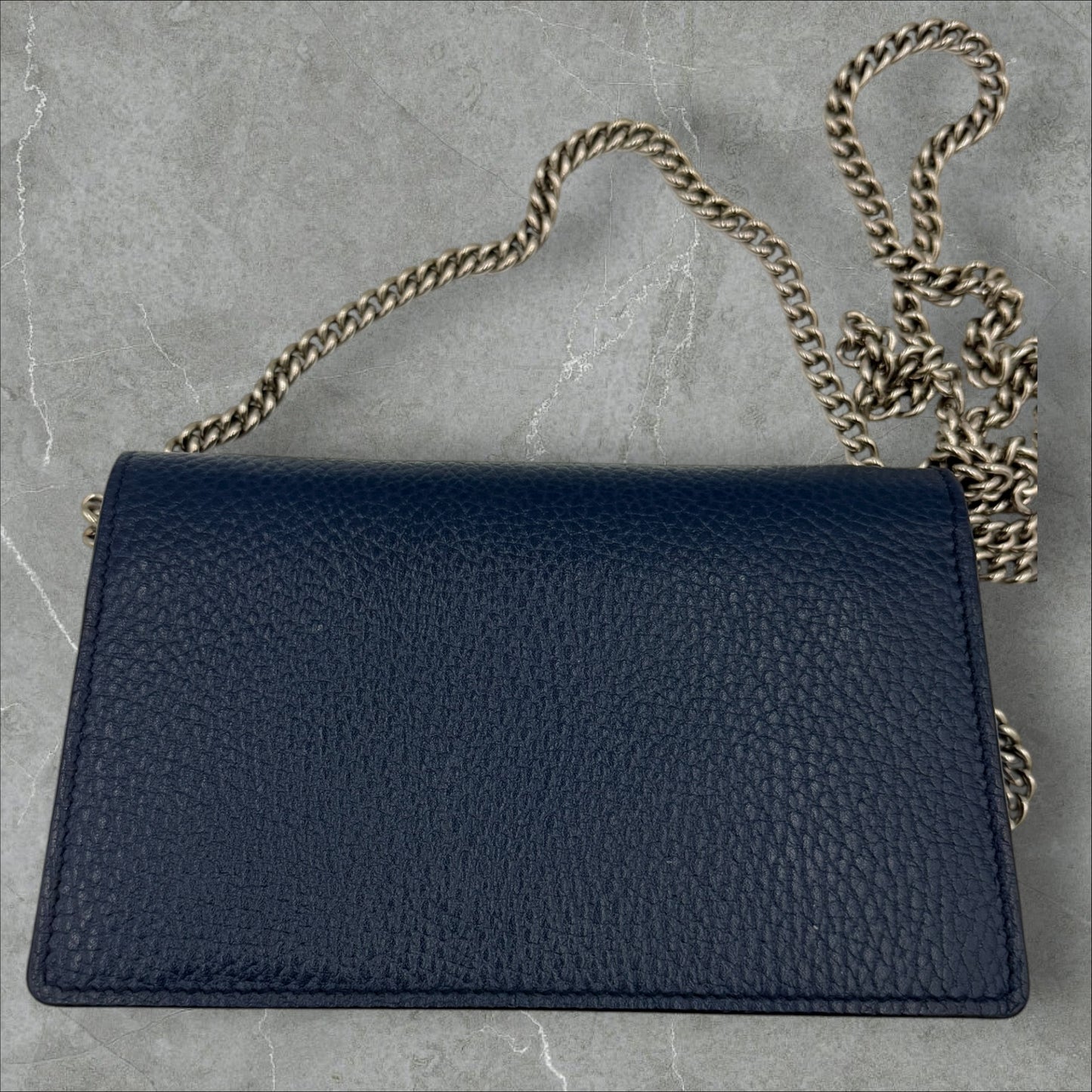 268. Gucci Navy Super Mini Leather Dionysus Chain Wallet