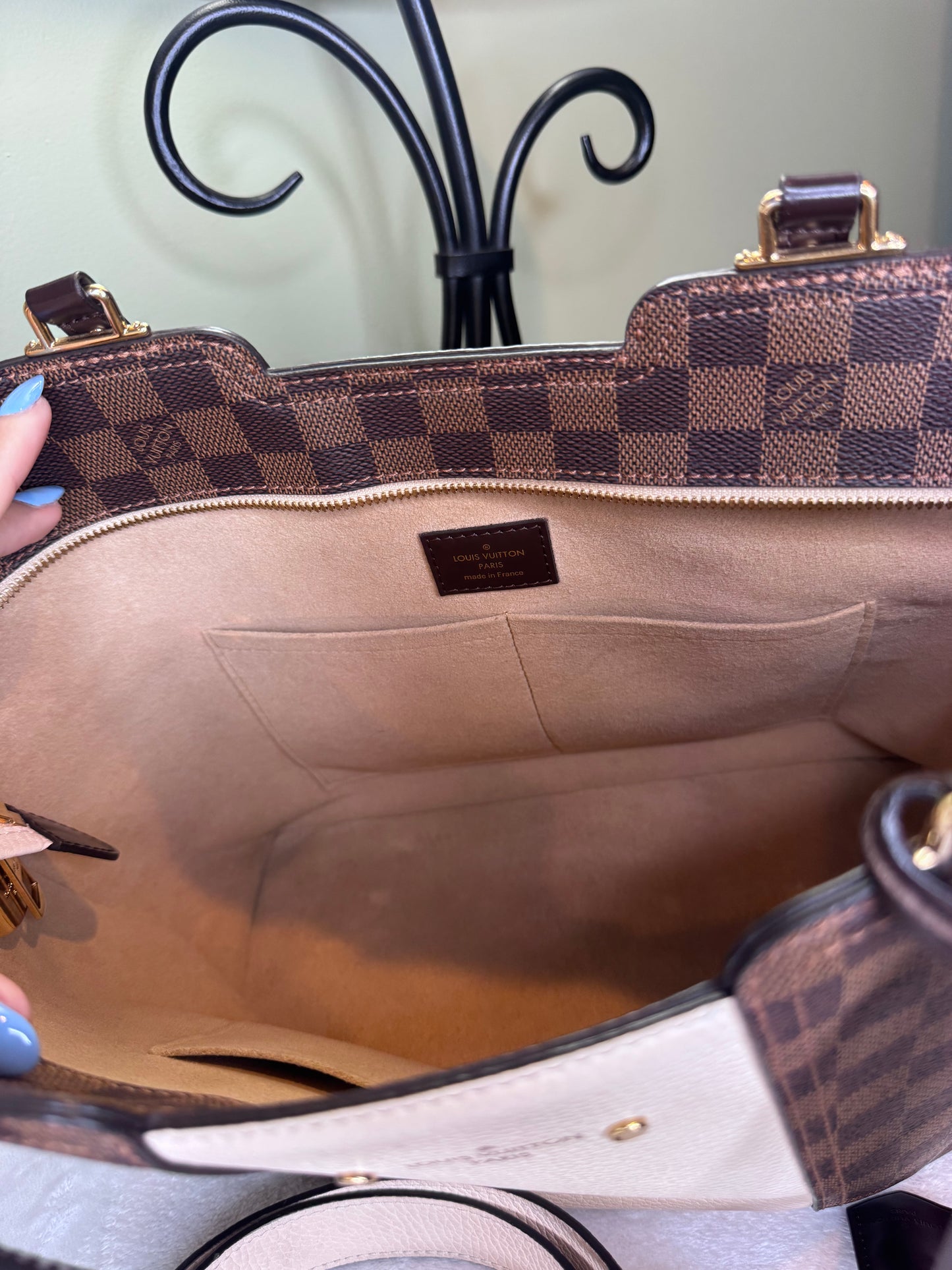 1706. Louis Vuitton Damier Ebene Jersey Tote with Cream