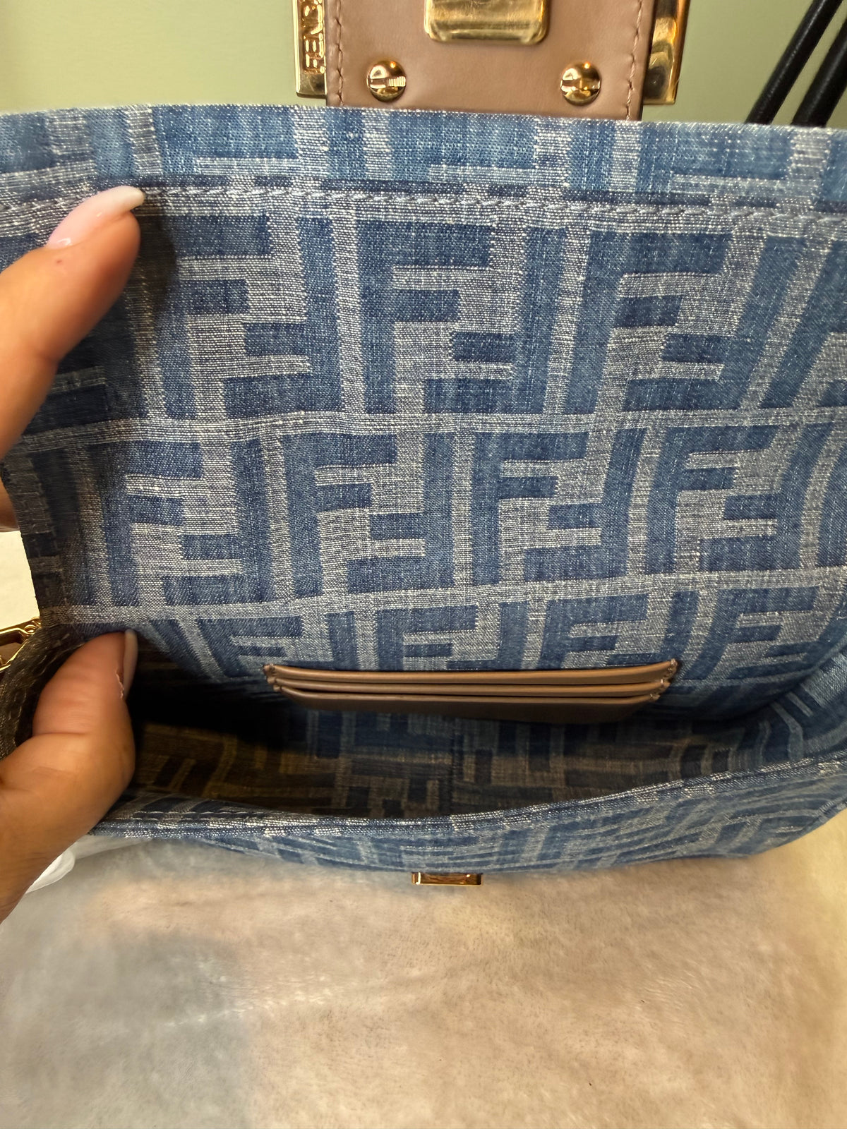 2030. Fendi Light Blue Denim Mini Baguette