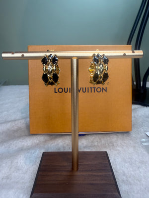1370. Louis Vuitton Malletage Black and Gold hoop earrings