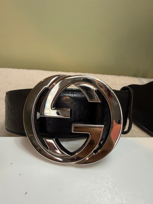 1566. Gucci Black Leather Guccissima Monogram Belt 95/38
