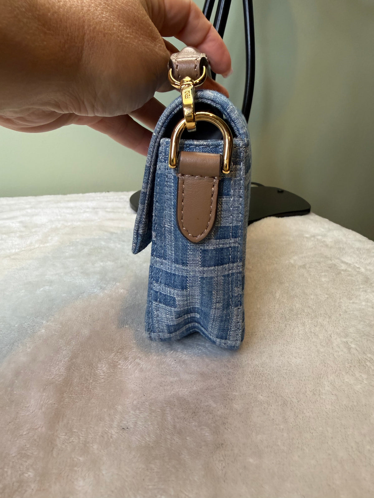 2030. Fendi Light Blue Denim Mini Baguette