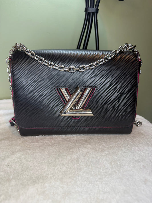 1220. Louis Vuitton Black Epi Twist MM with pink interior