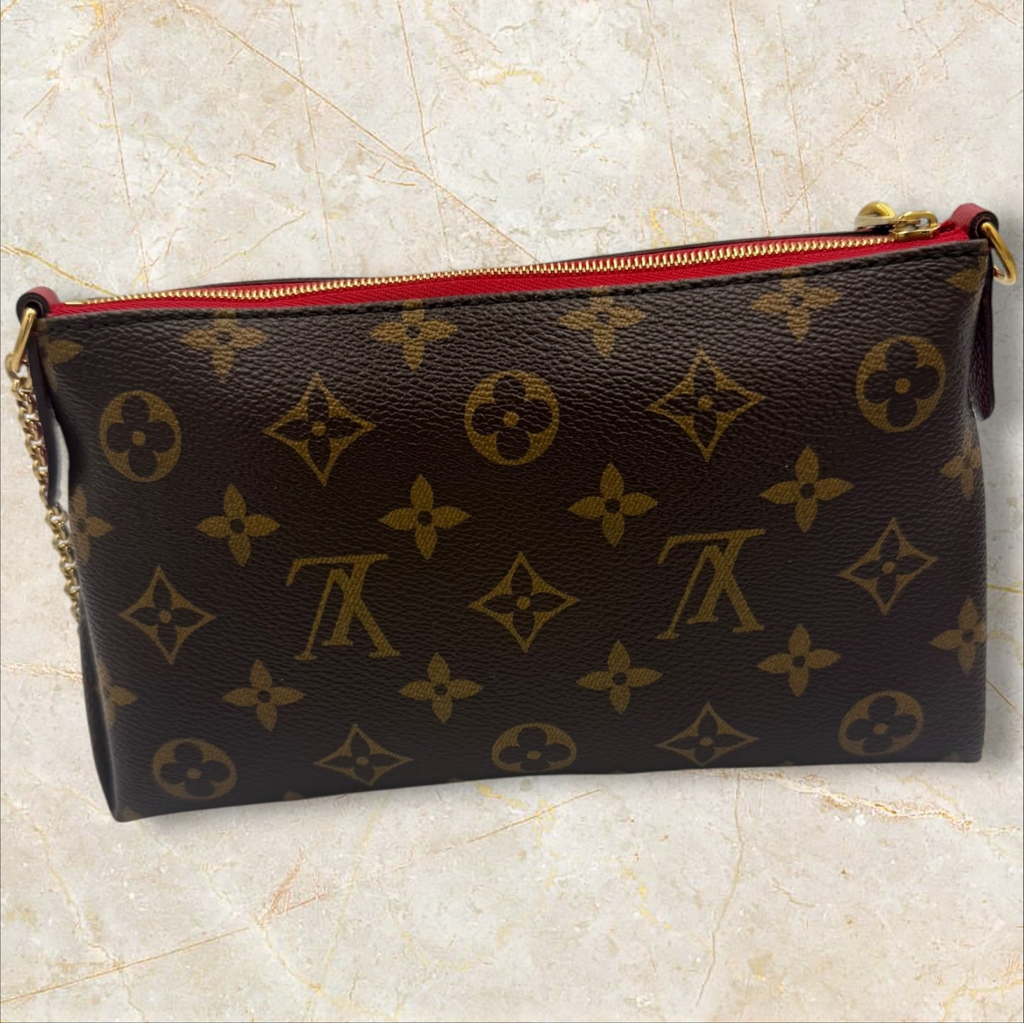 Louis Vuitton Monogram Canvas & Cerise Pallas Clutch