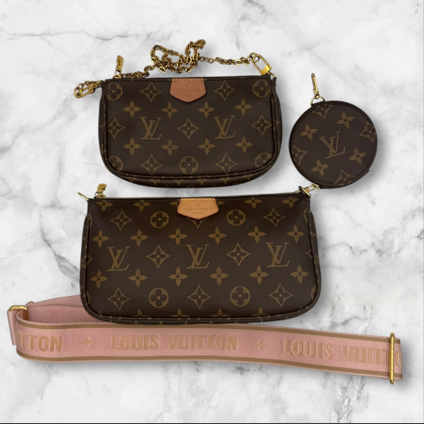 Louis Vuitton Monogram Multi Pochette Accessories with Pink Strap