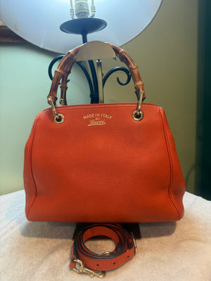 1677. Gucci Orange Bamboo Shopper Tote