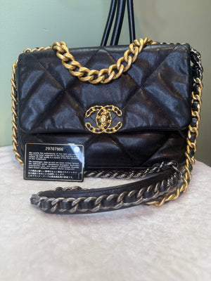 2042. Chanel Black Medium 19 Flap Bag