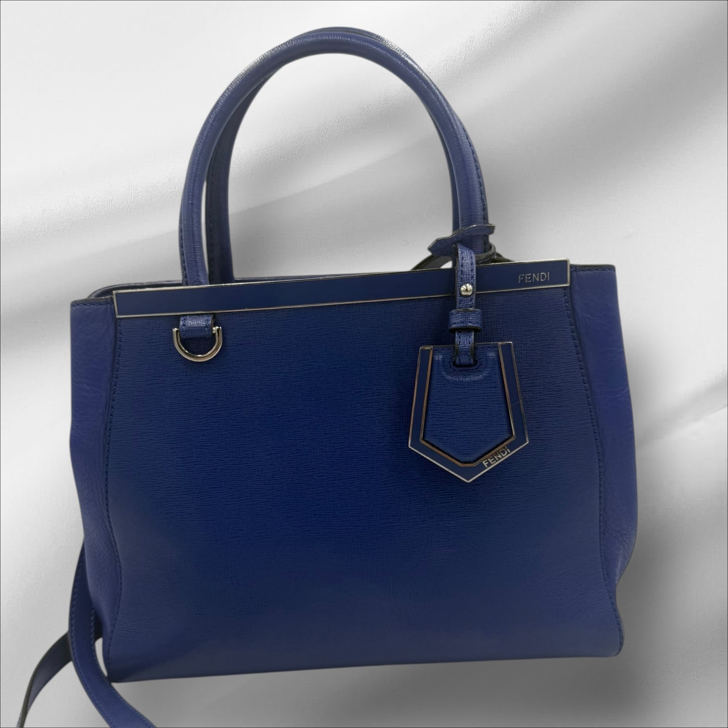 321. Fendi Blue Leather Petite Sac 2jours Elite Top Handle