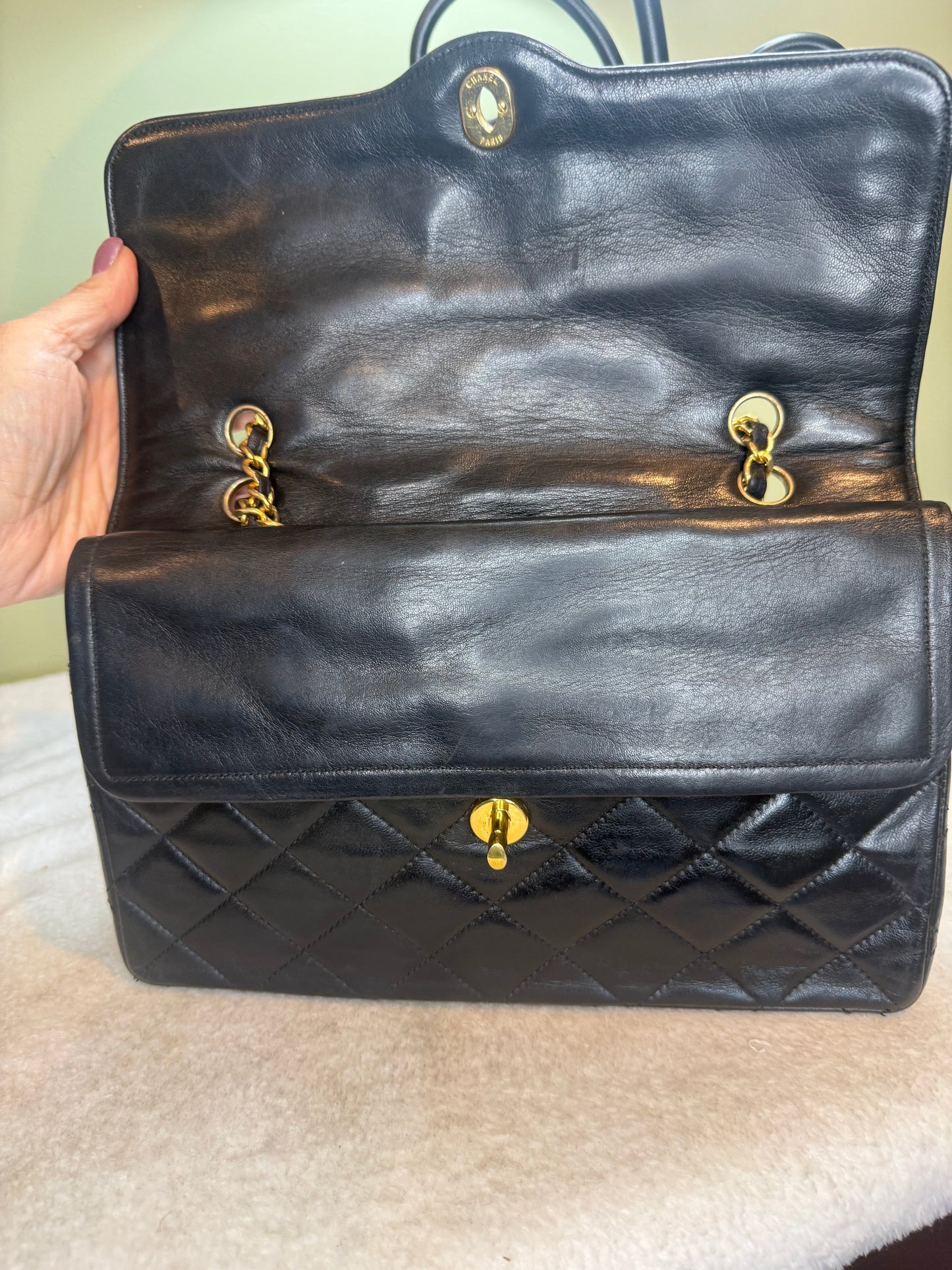 1037. Chanel Black Lambskin Double Flap