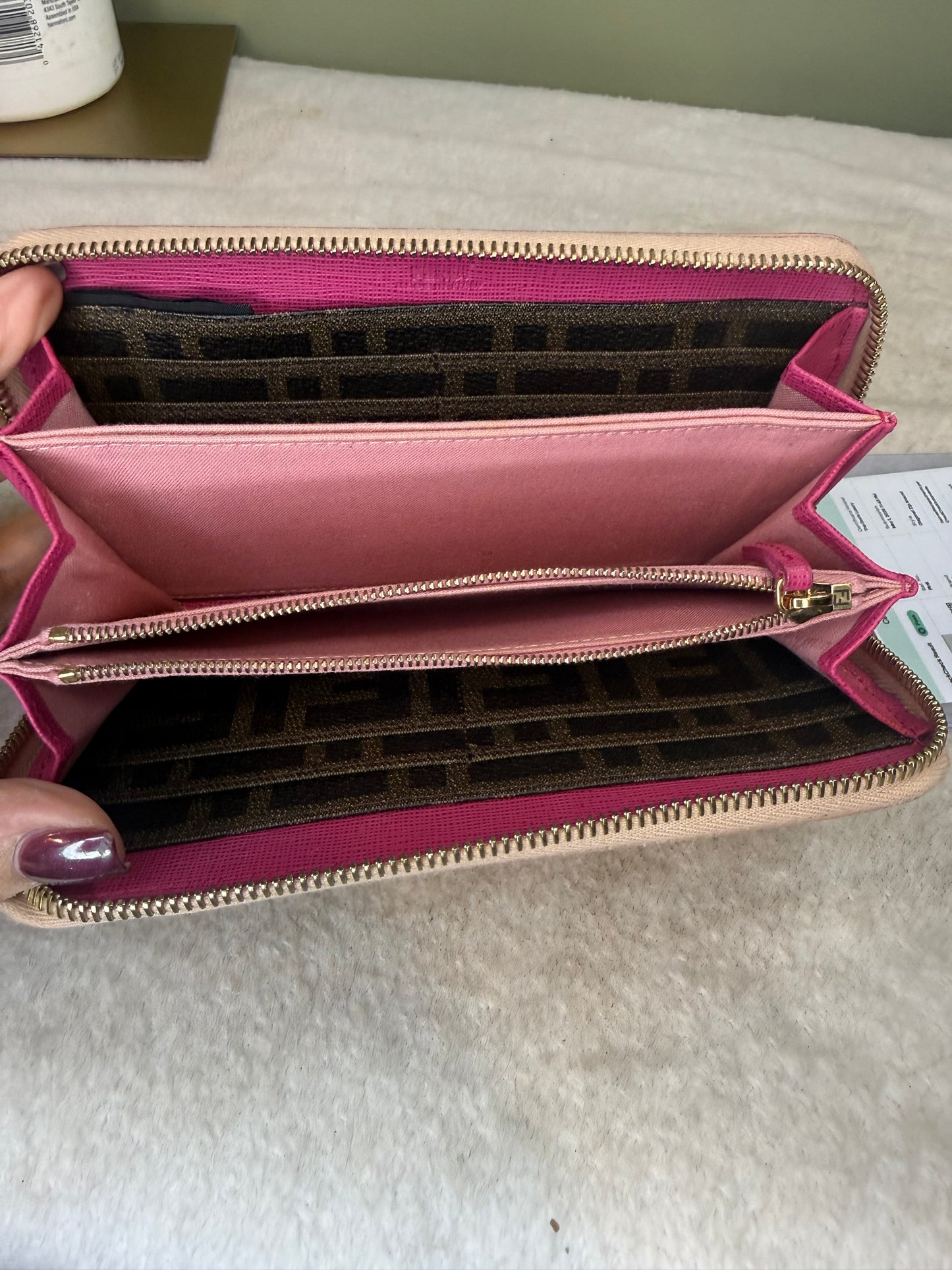 1270. Fendi Pink Vitello Zippy Wallet