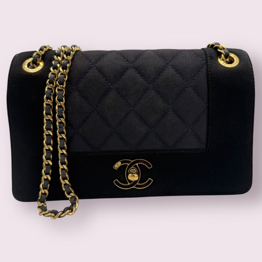 393. Chanel Mademoiselle Cloth textile Navy Vintage Flap Bag