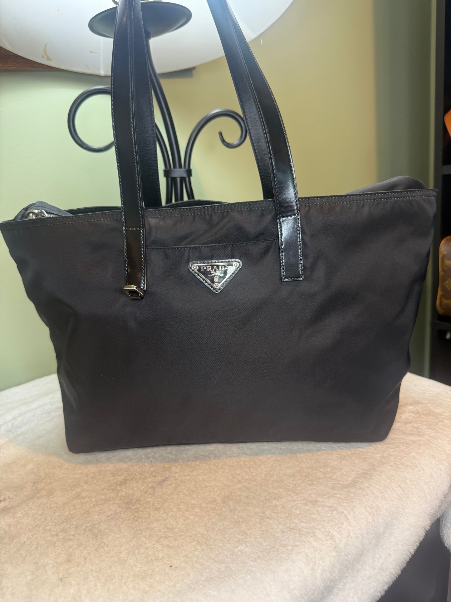 1444. Prada Black Nylon Tote Bag