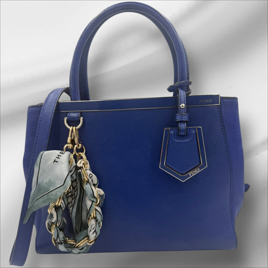 321. Fendi Blue Leather Petite Sac 2jours Elite Top Handle