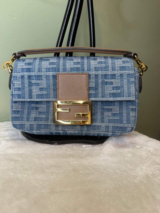 2030. Fendi Light Blue Denim Mini Baguette