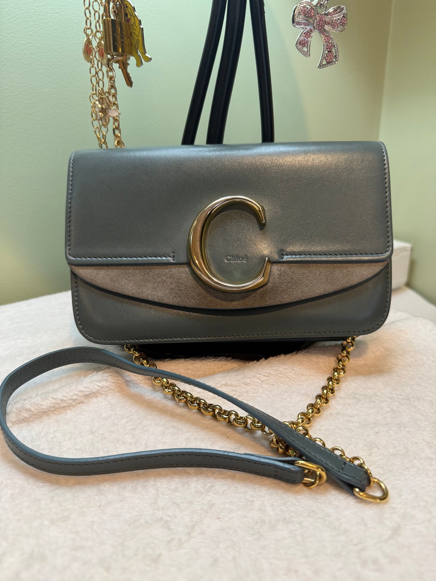 316. Chloe Leather C Smog Blue Shoulder Bag