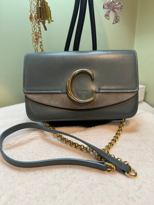 316. Chloe Leather C Smog Blue Shoulder Bag
