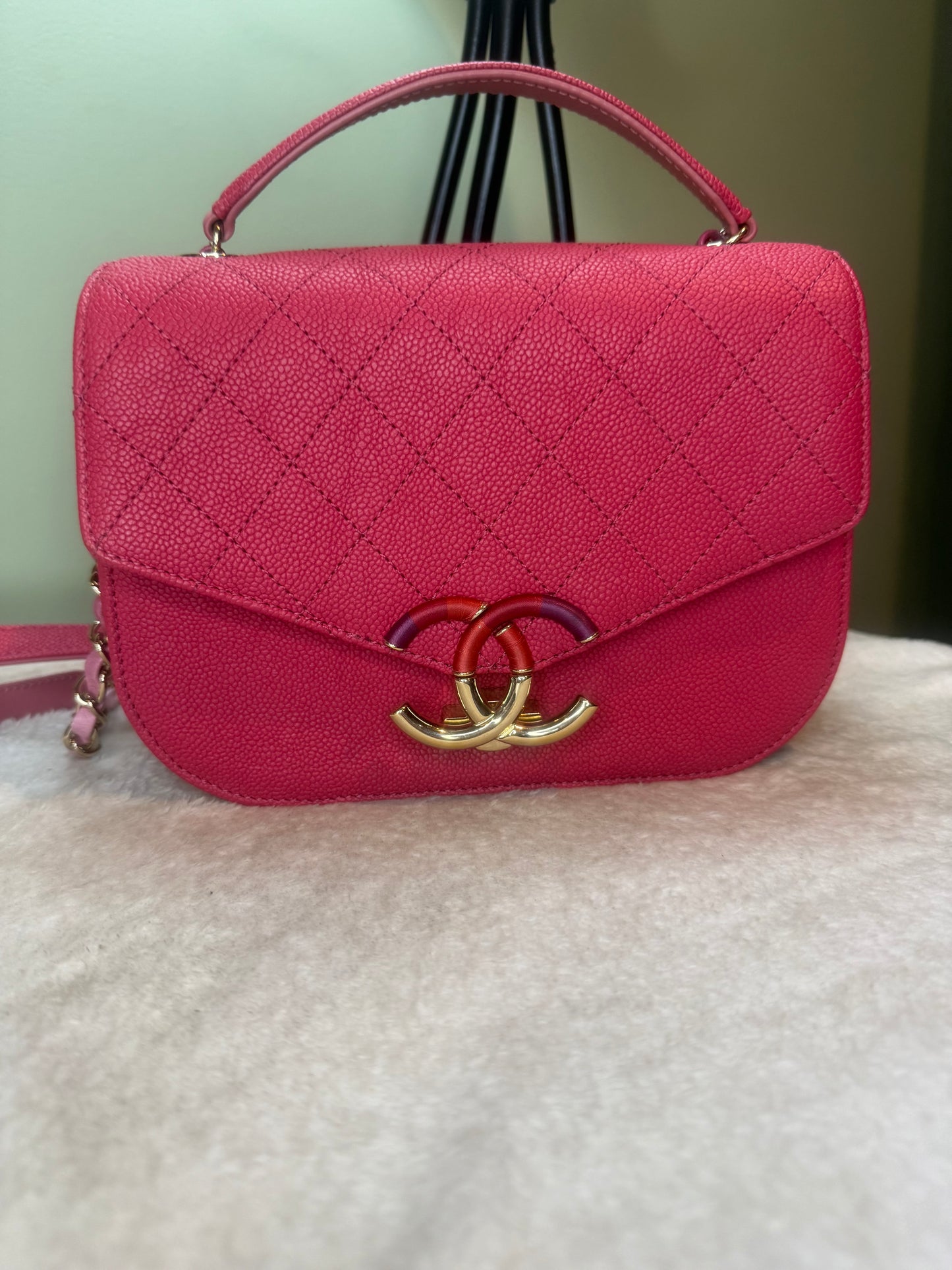 1378.  Chanel Pink Paris-Cuba Caviar Thread Around two way bag