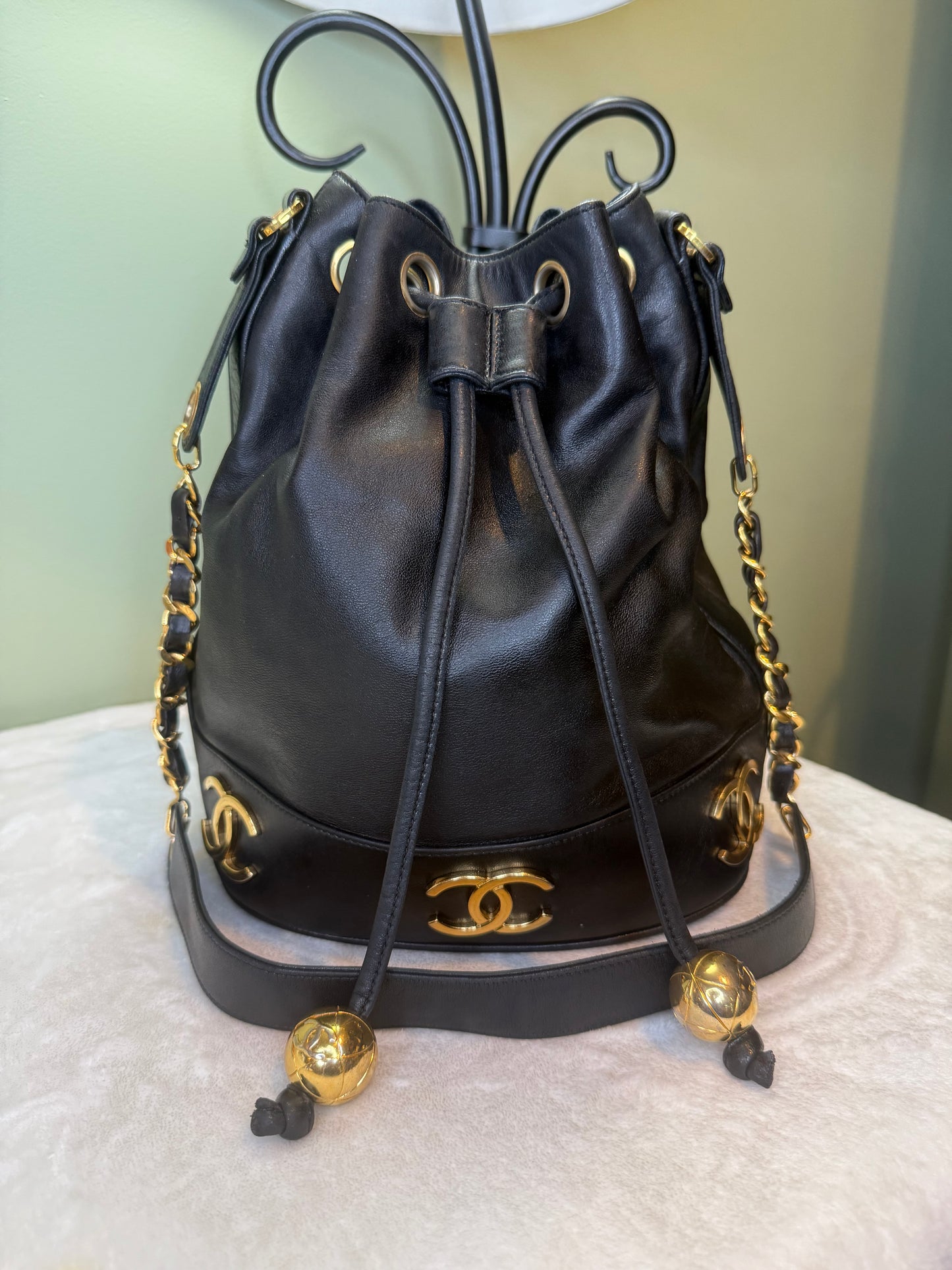 1848. Chanel Vintage Triple Coco Drawstring Bucket Bag