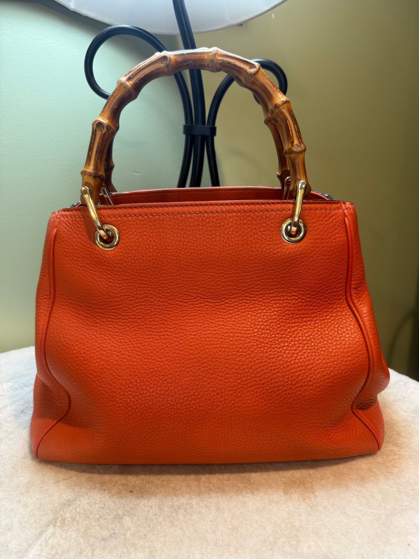 1677. Gucci Orange Bamboo Shopper Tote