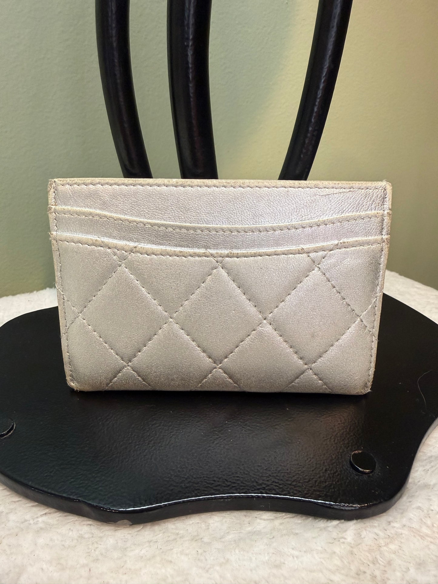1688. Chanel Metallic Silver Card Wallet Series 14 (2011)