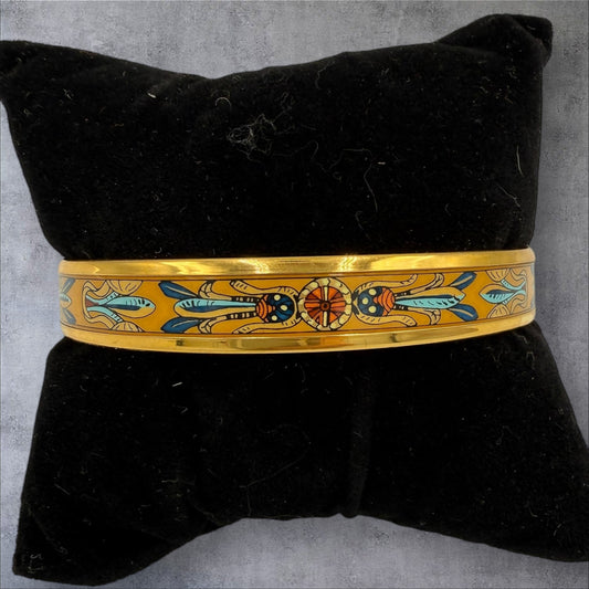 441. Hermes Gold Plated Narrow Enamel Dreamcatcher Bangle Bracelet