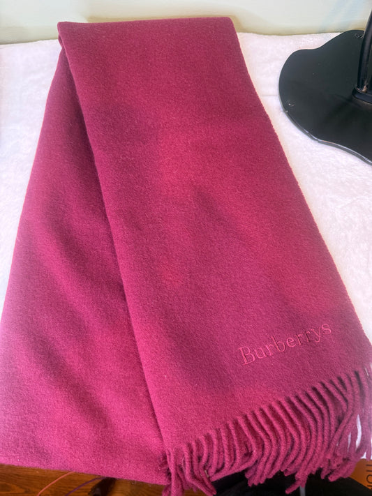 2156. Burberrys Vintage Cranberry with Fringe Scarf