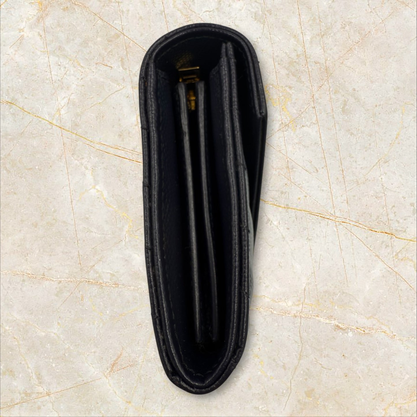 275. YSL Navy Monogram Flap Wallet in Grained Leather