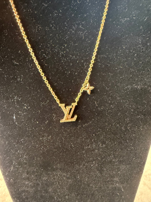 1237. Louis Vuitton Rose Gold LV Crystal Necklace