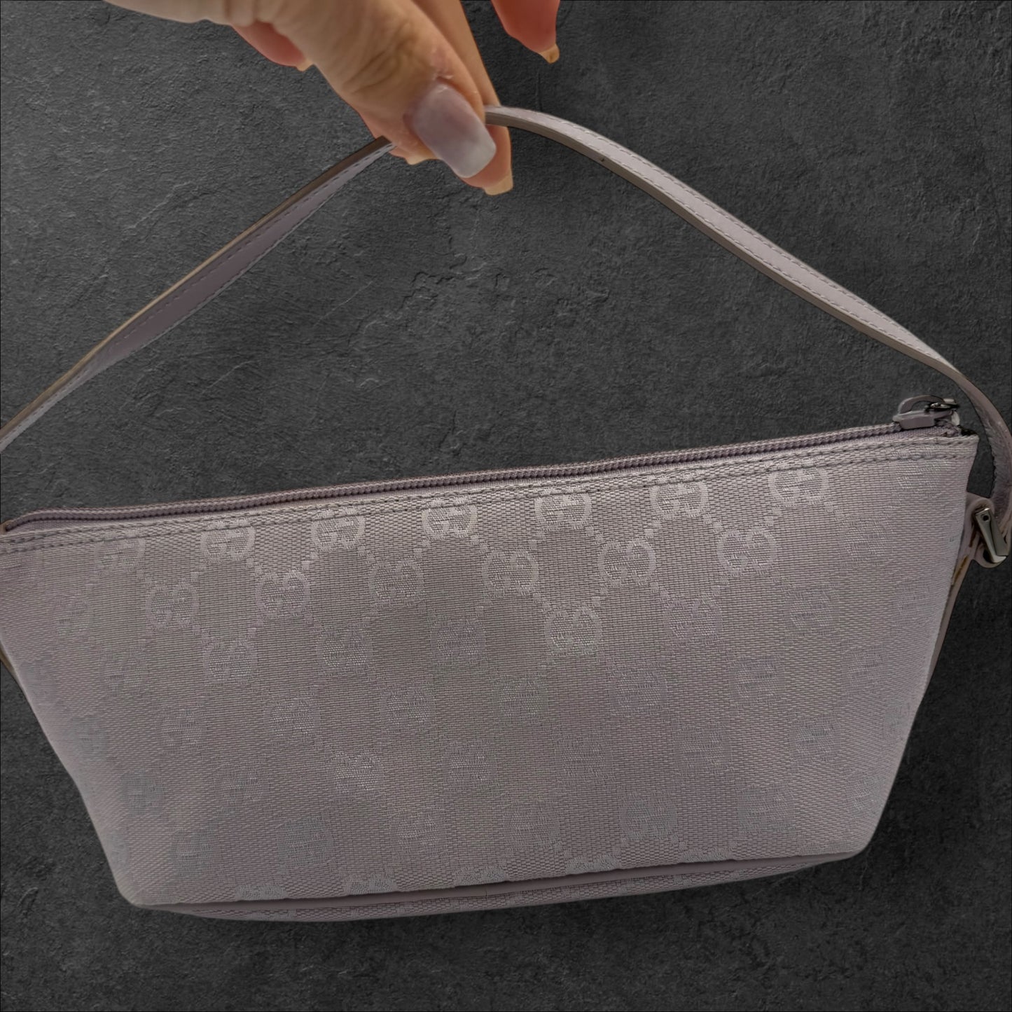 413. Gucci Lavender GG Canvas Accessory Pouch with silver Hardware