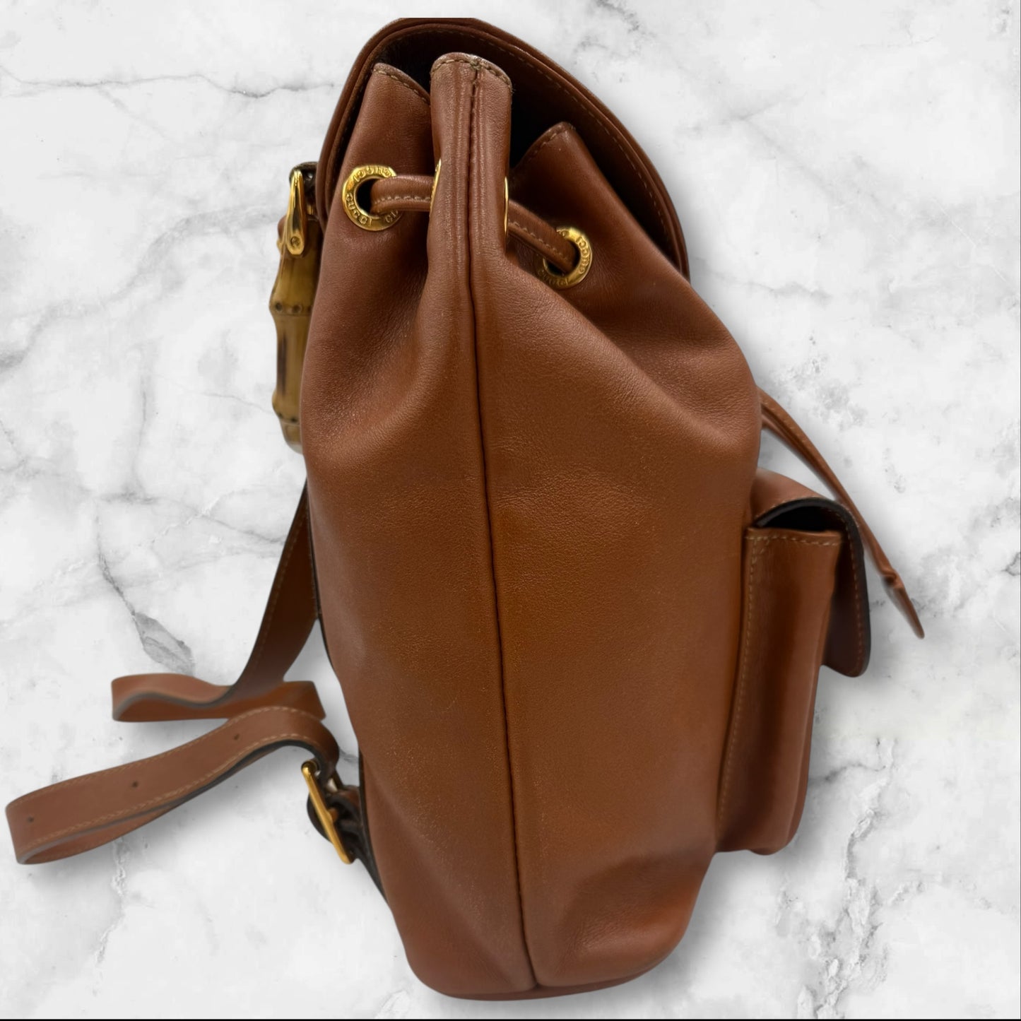 Gucci Brown Mini Leather Bamboo Backpack