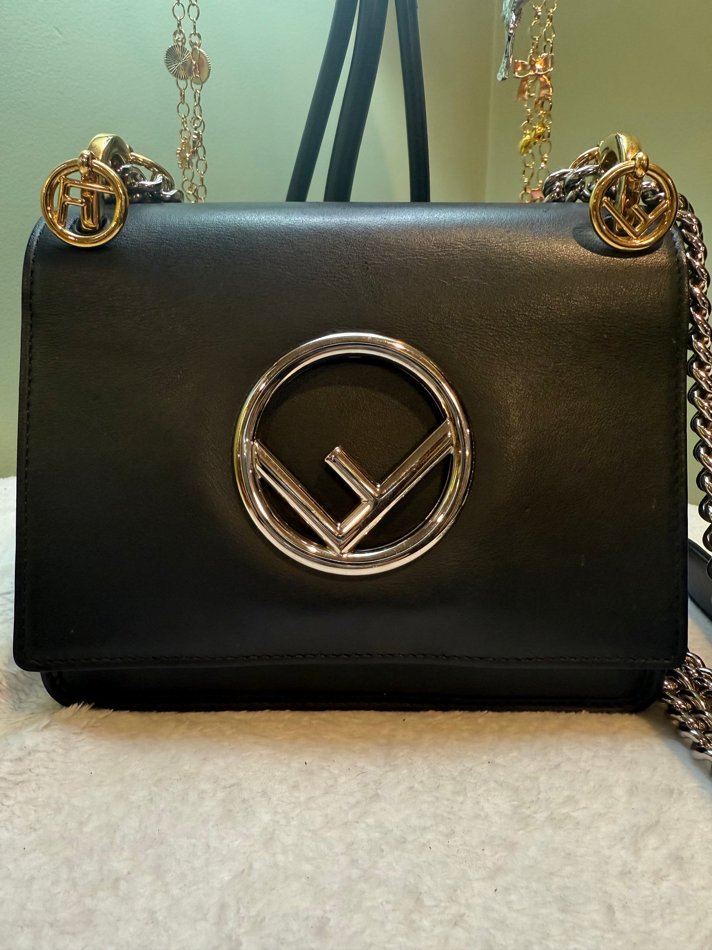 281. Fendi F Logo Kan I Leather Two Way Bag