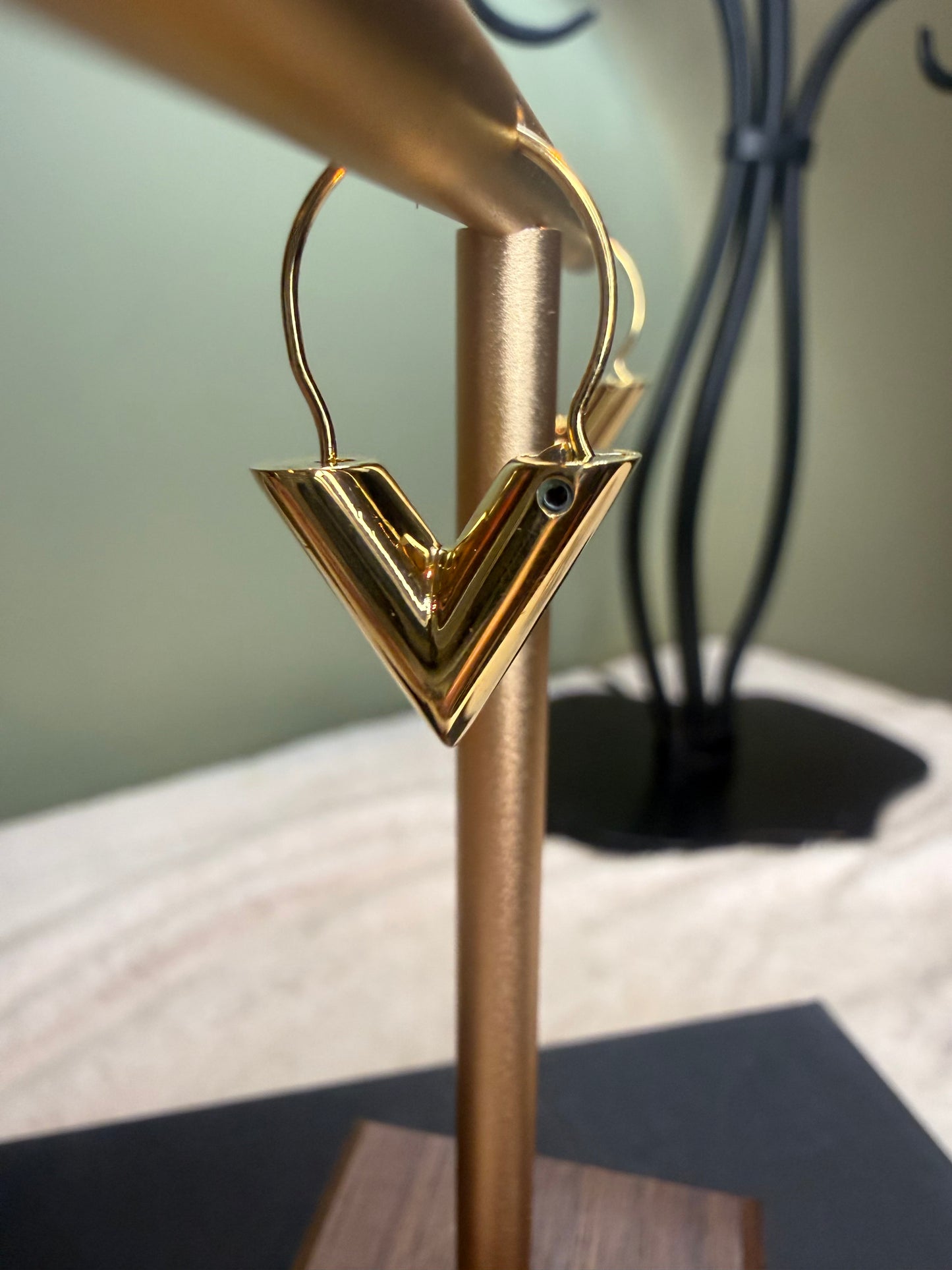 1472. Louis Vuitton Gold V Hoop Earrings