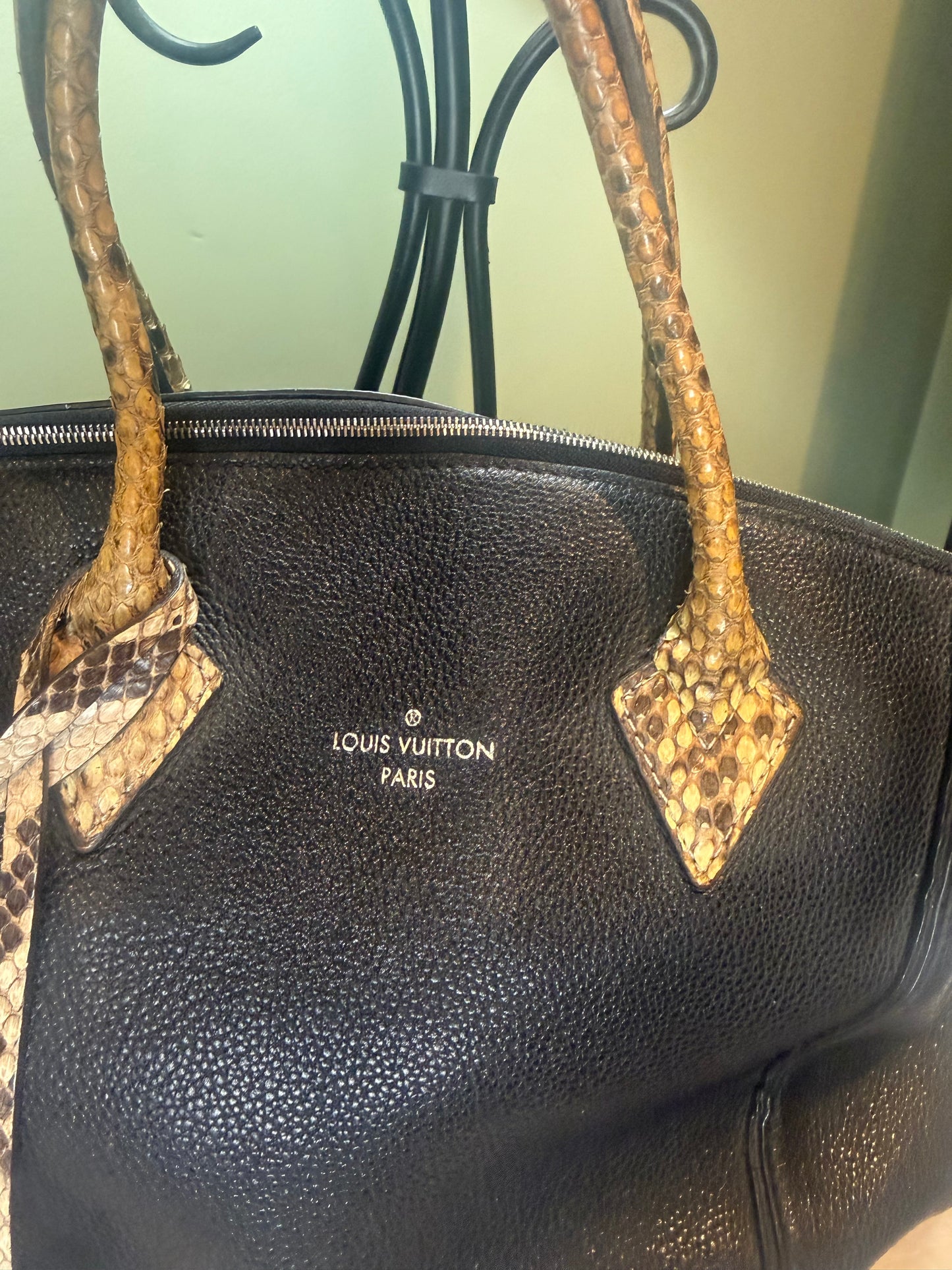 1144. Louis Vuitton Black Soft Lockit MM Tote with Python accents