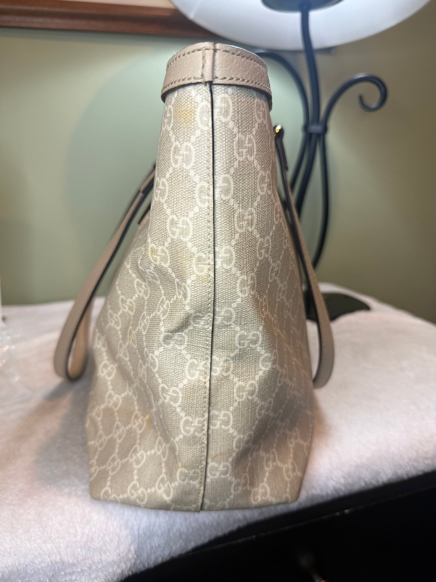 1297. Gucci Ophidia Large Beige and White GG Canvas Tote