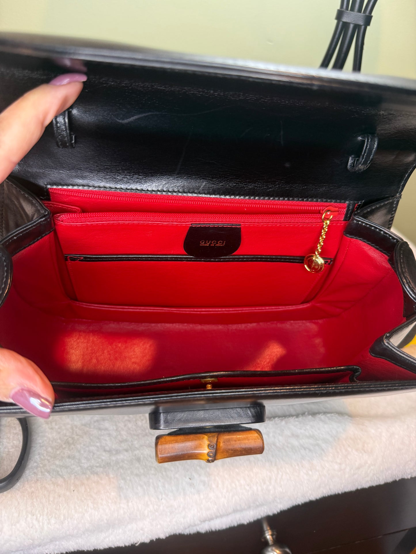 1036. Gucci 1947 Black leather Bamboo Top Handle