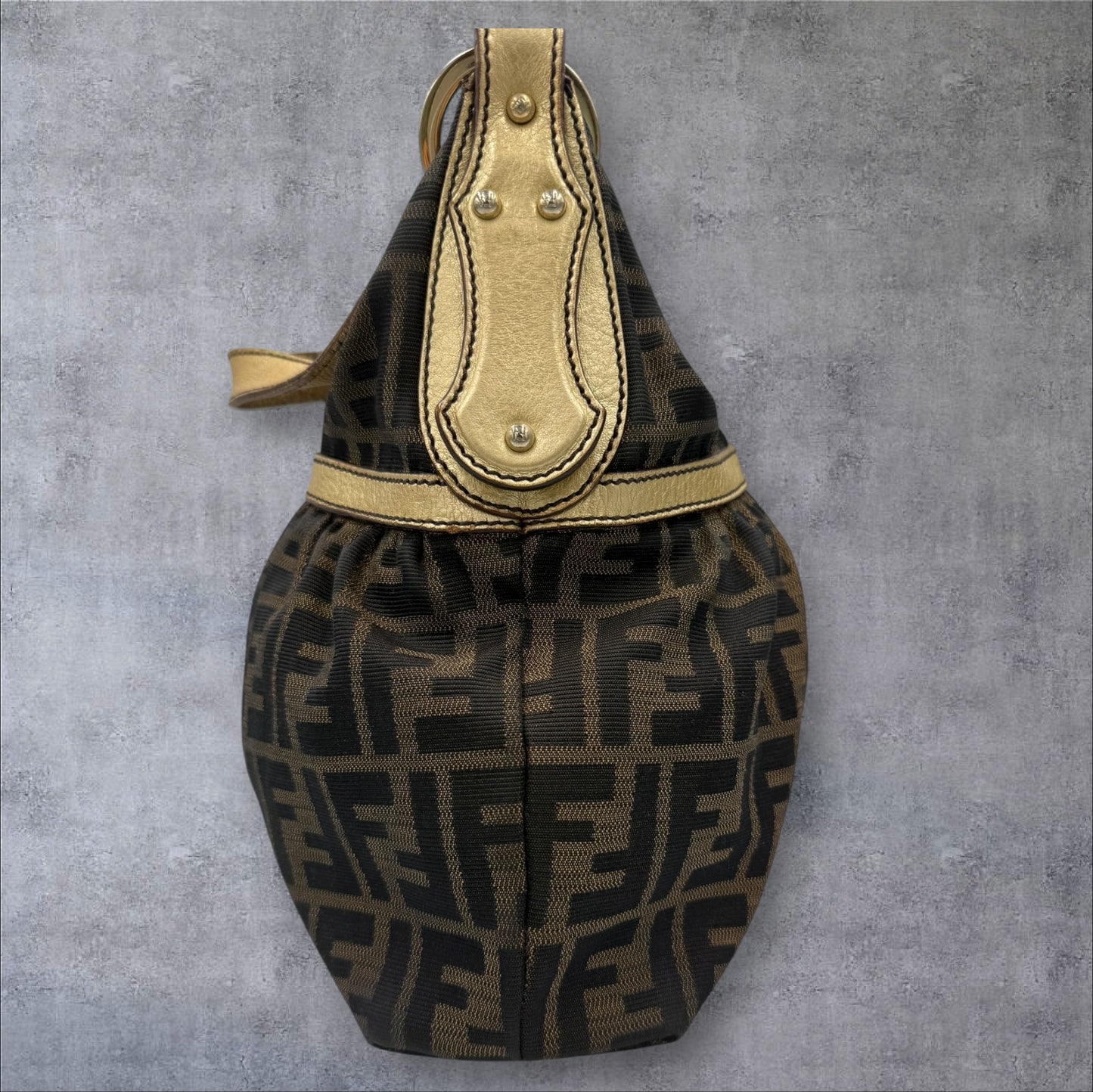 282. Fendi Zucca Chef Shoulder Bag with Gold Trim