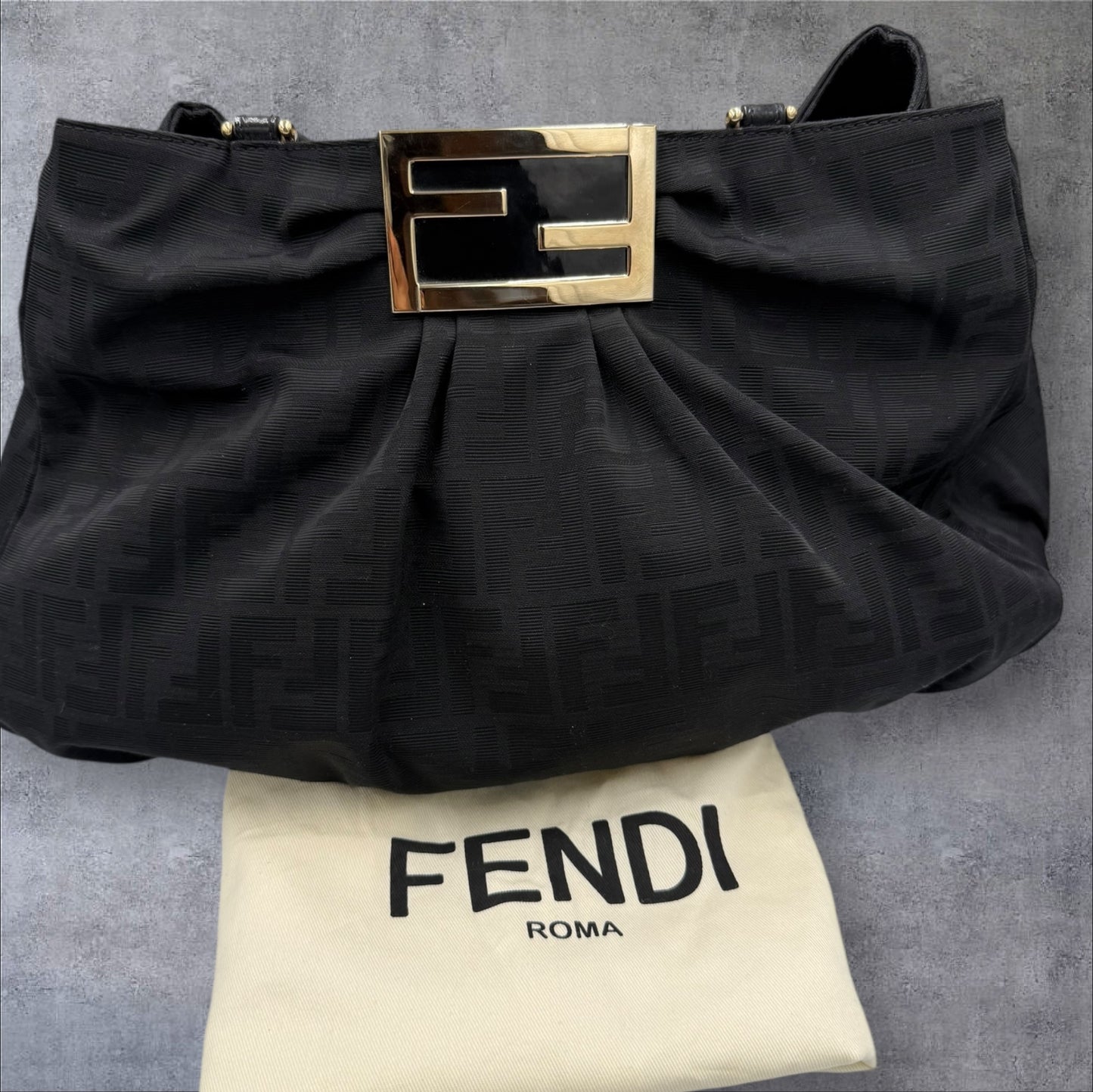 273. Fendi Large Zucca Black Canvas Monogram Mia Shoulder Bag