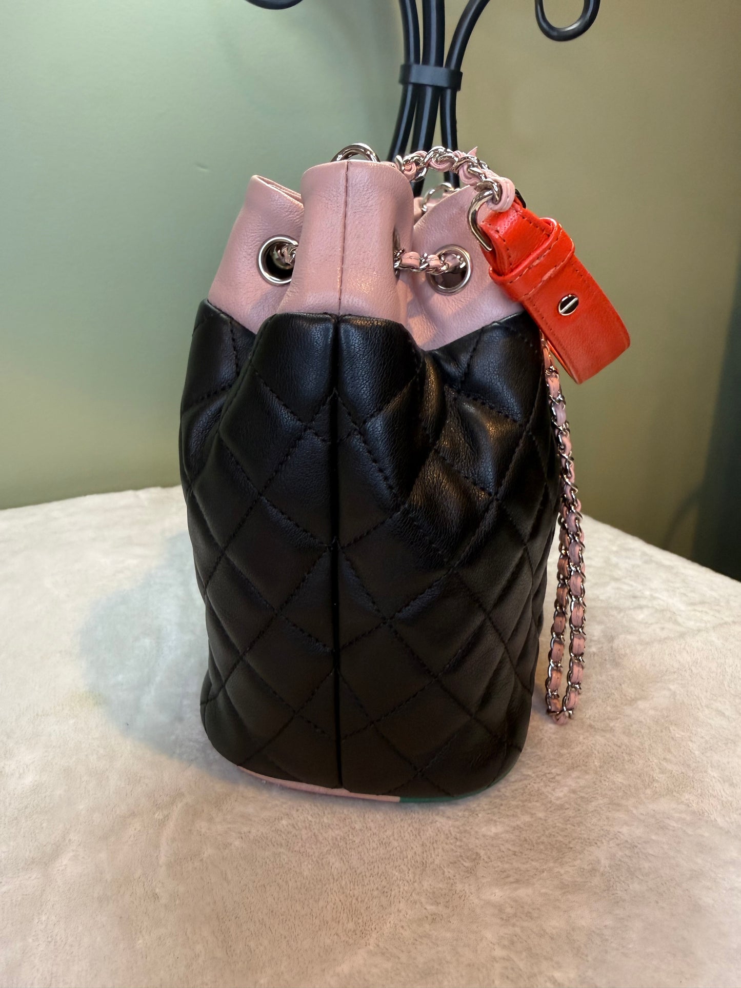 1874. Chanel Paris-Cuba Black Quilted Lambskin Bucket Bag  ( Series 25 -2018)