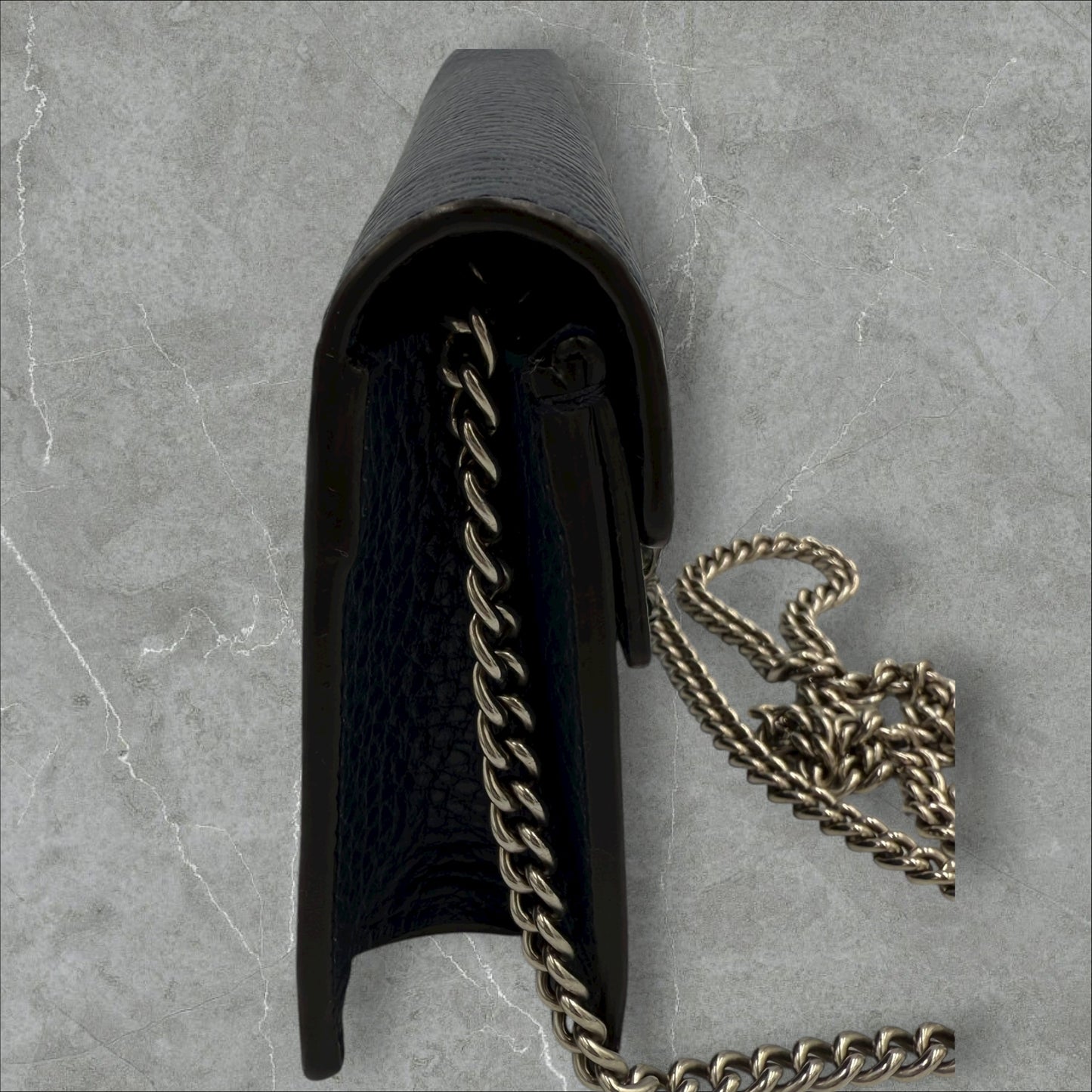 268. Gucci Navy Super Mini Leather Dionysus Chain Wallet