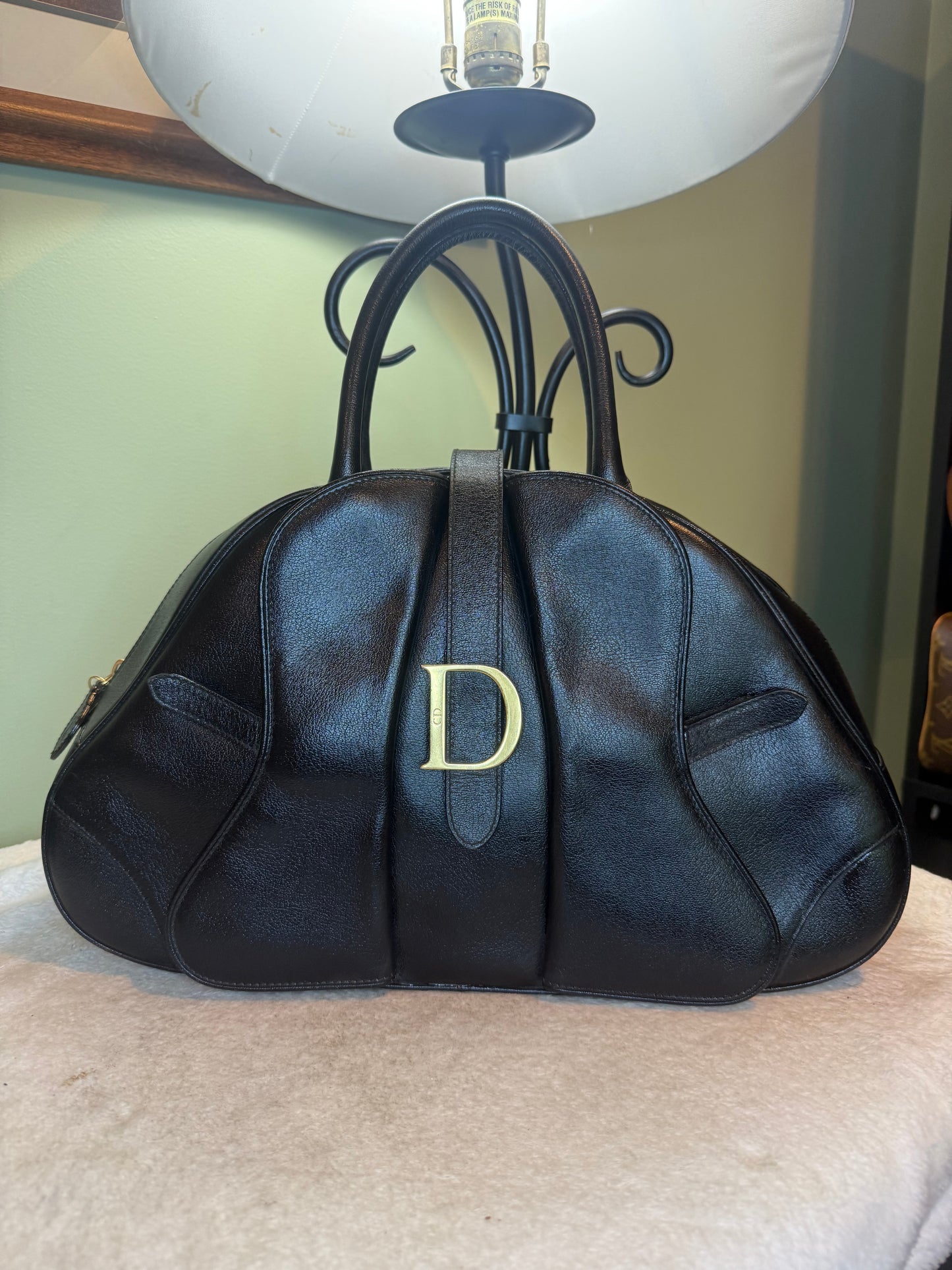 1416. Christian Dior Black Calfskin Double Saddle Bag