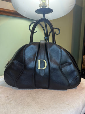 1416. Christian Dior Black Calfskin Double Saddle Bag