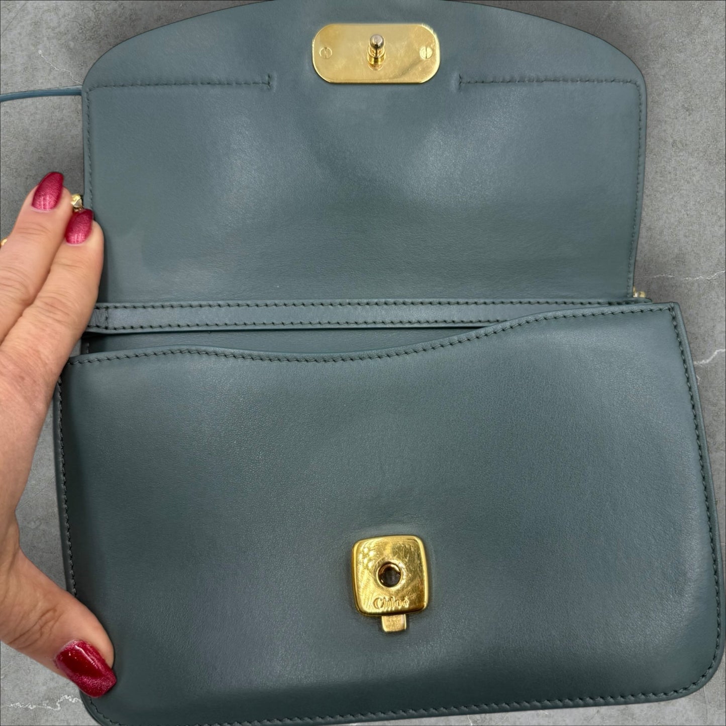 316. Chloe Leather C Smog Blue Shoulder Bag