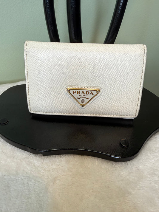 2206. Prada Cream Saffiano Leather Card Wallet