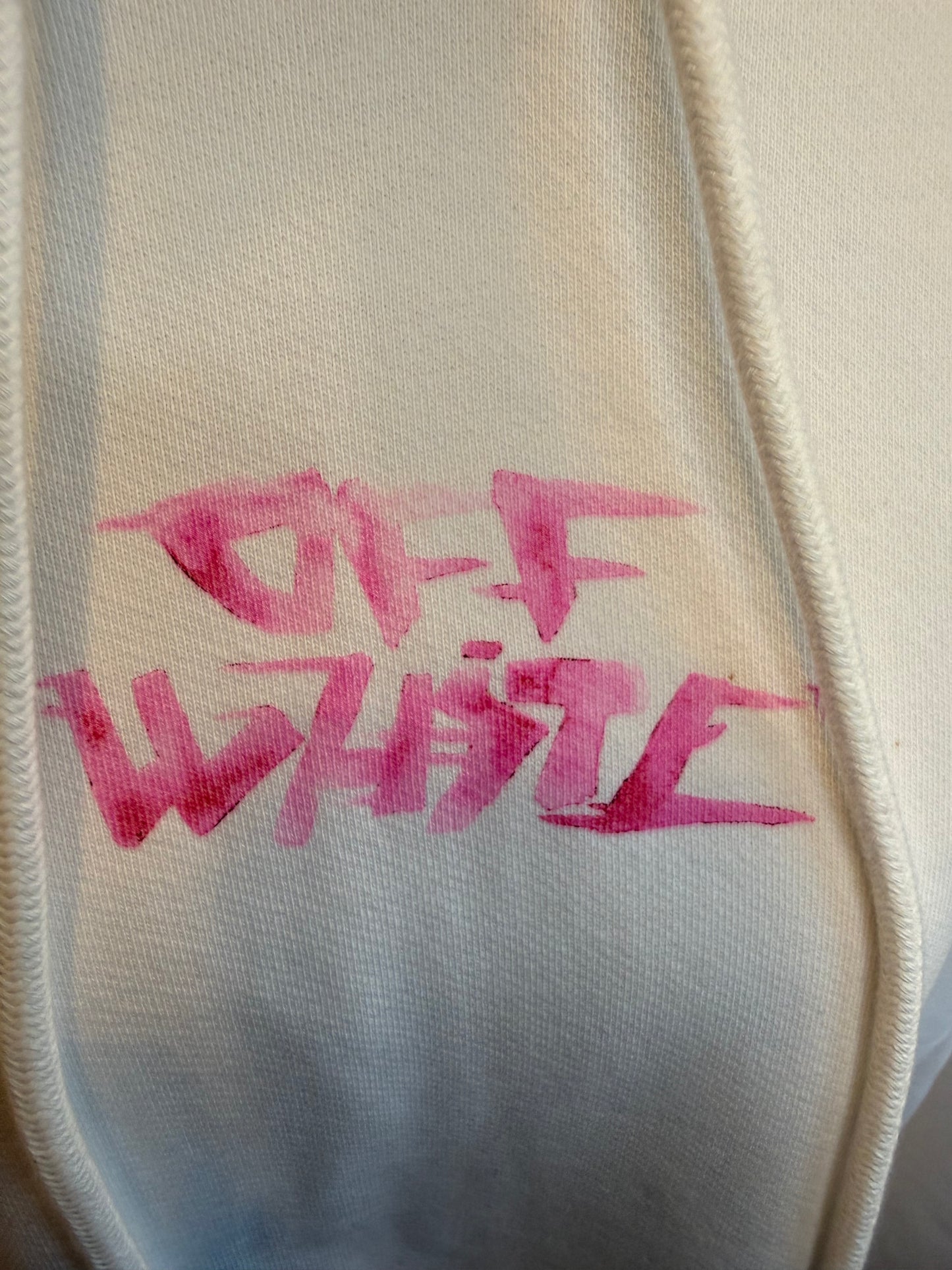 1629. Off White Pink Graffiti White Hoodie Sweatshirt