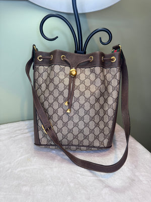 1859. Gucci Vintage GG Supreme Web Drawstring Bucket Bag