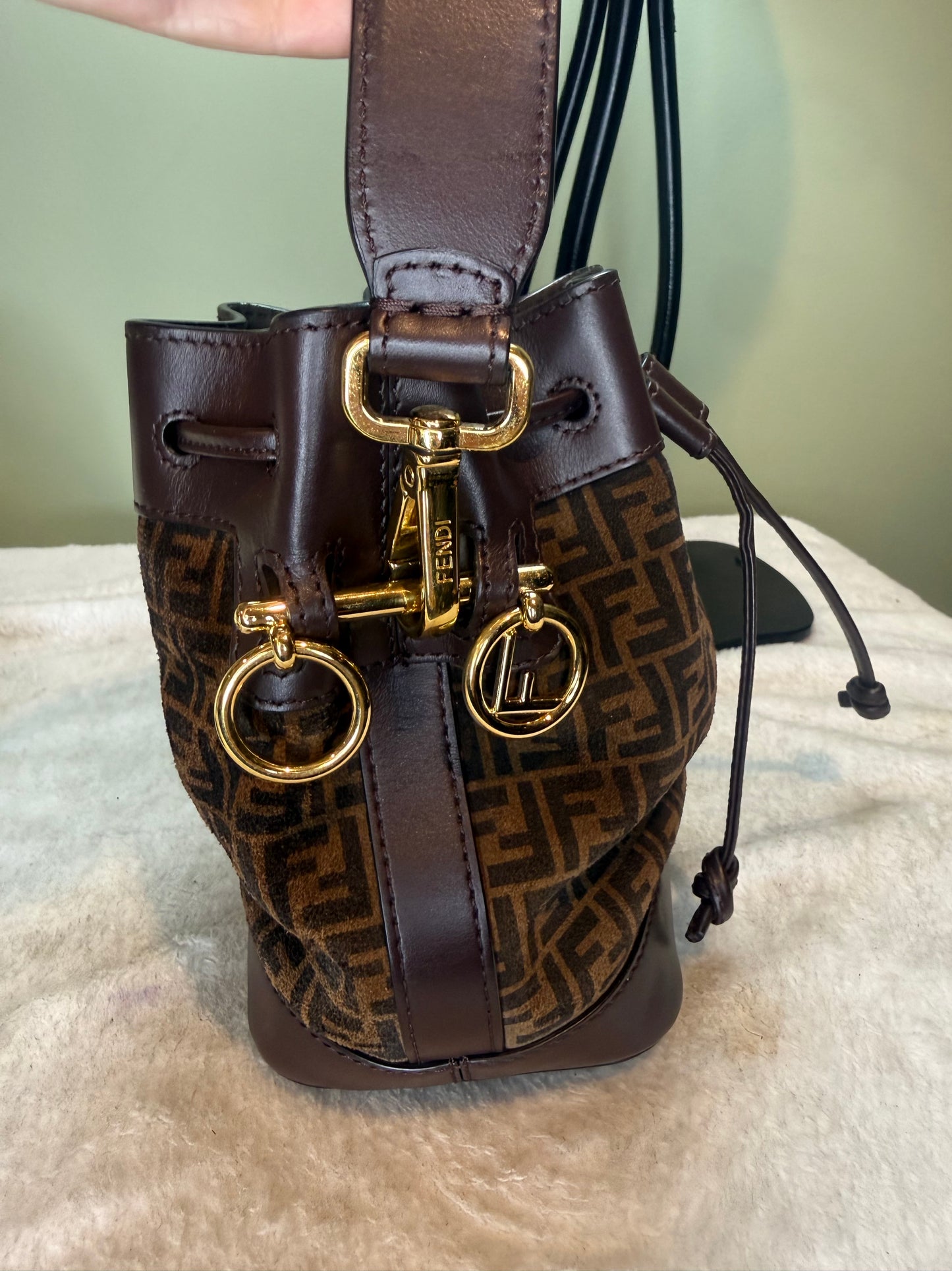 1543. Fendi Brown Suede Mon Tresor Mini Bucket Bag