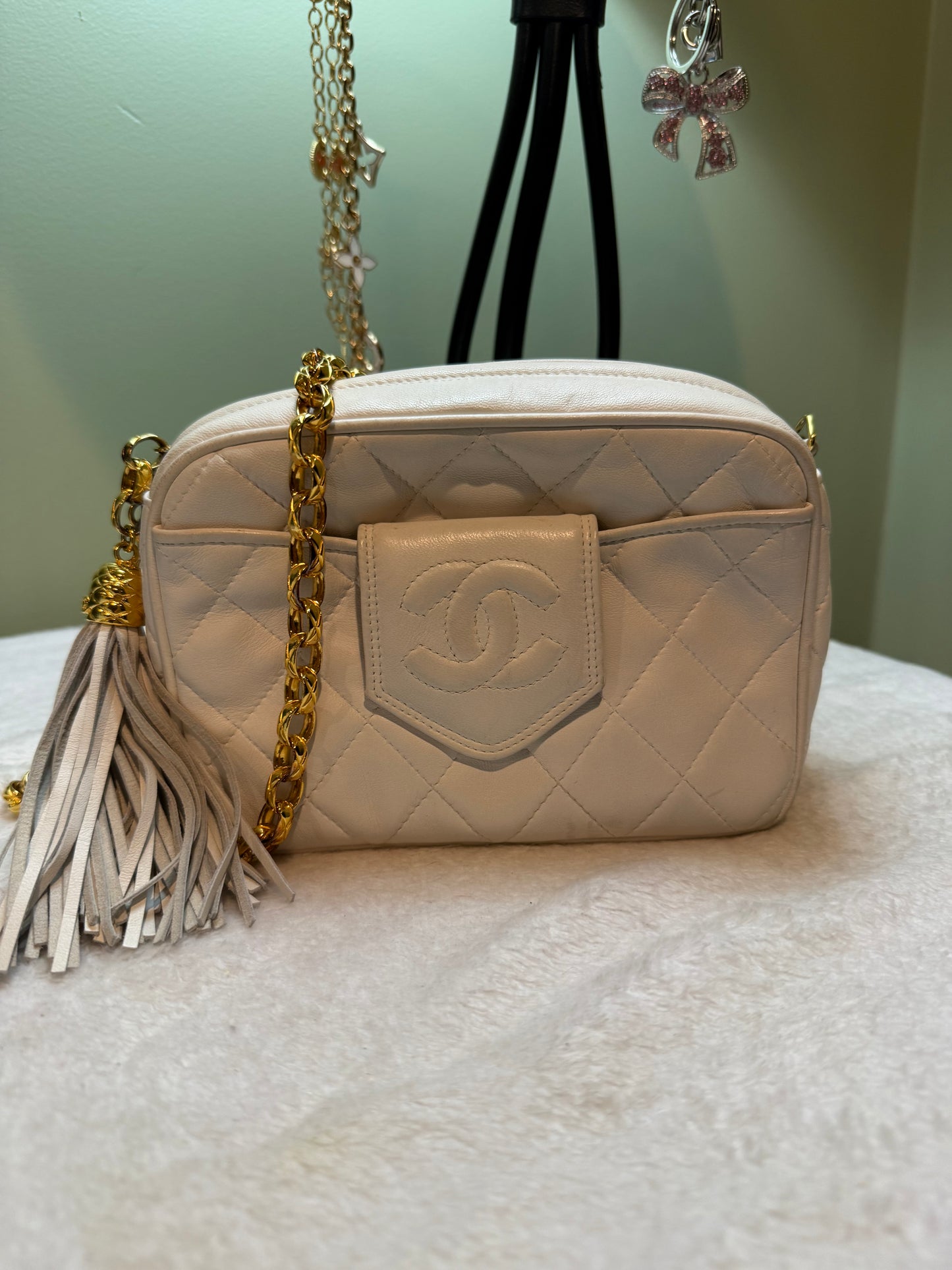 307. Chanel Lambskin Quilted Camera Tassel Bag with Gold-plated Hardware