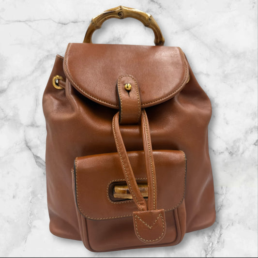 Gucci Brown Mini Leather Bamboo Backpack